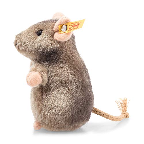Steiff Piff Maus aufwartend - 10 cm - Kuscheltier für Kinder - Plüschmaus - waschbar - grau (056222)