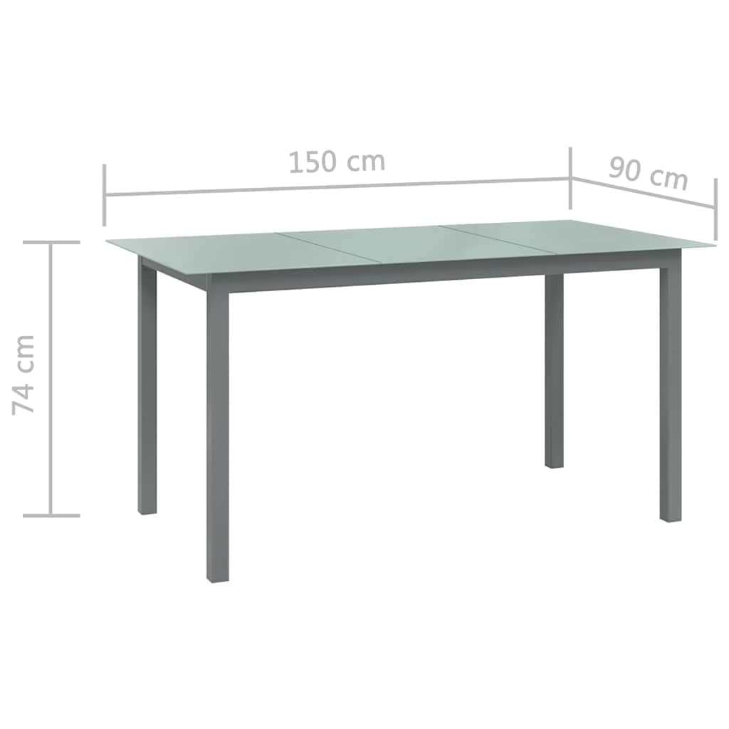 Stół ogrodowy, jasnoszary, 150 x 90 x 74 cm, ze szkła aluminiowego, na taras, balkon, werandę, kemping, piknik, jedzenie z rodziną i gośćmi