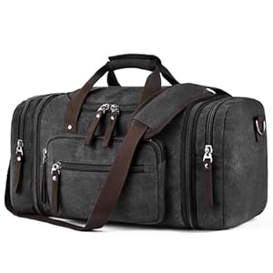 Felipe Varela Duffle Bag for Men, Canvas Expandable Duffel Bag for Travel, Mens Carry On Luggage Bag Traveling Weekender Gym Overnight Bags for Airplanes, Black