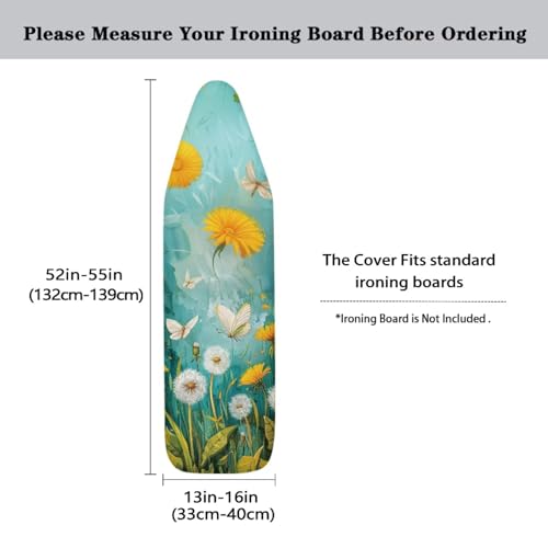 Image of Butterfly Ironing Board Cover Soft Ironing Board Cover Dandelion Flowers Print, Non Stick Scorch and Stain Resistant Standard Size 15x54 Inch with Elastic Edges