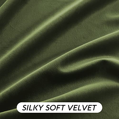 Image of RYB HOME Olive Green Velvet Curtains with Hook Tape, Thermal Insulated Privacy Protect Decorative Drapes for Home Theater, W 52 x L 72 inches, 2 Panels Set | Thermal Insulated, Privacy UV Heat Blocking, Luxurious Drapes, Nursery Dormitory Bathroom, W52 x L72, 2 Panels Set
