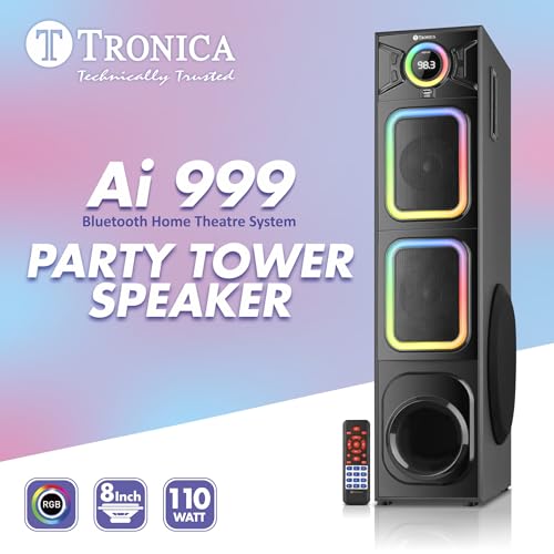 Image of TRONICA AI999 Carol Bluetooth Home Theater System, 110W Tower Speaker with FM /PenDrive /AUX /FM | RGB Lights & All Functional Remote Sound Blaster with smart TV connectivity