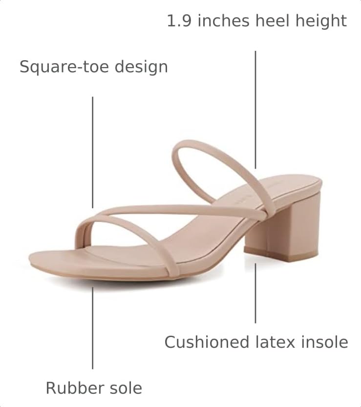 Image of Shoe'N Tale Strappy Heels For Women Low Chunky Block Heel Heeled Sandals Square Open Toe Slip On Slides Mules