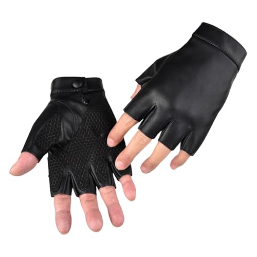 MUNSKT Guantes de conducción sin dedos para hombres y mujeres, guantes de piel sintética sin dedos con capa antideslizante, guantes negros de medio dedo para deportes al aire libre, Halloween, cosplay