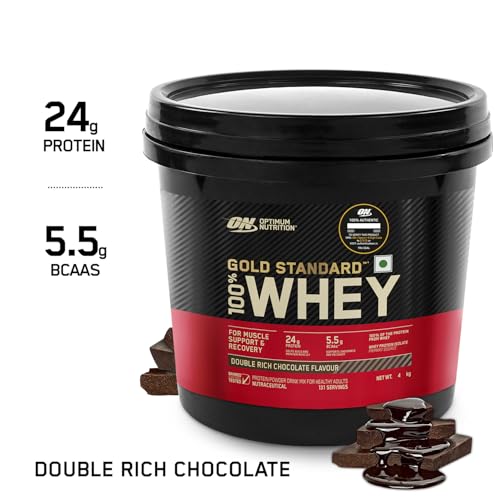 Image of Optimum Nutrition (ON) Gold Standard 100% Whey Protein Powder 4 Kg (Double Rich Chocolate), for Muscle Support & Recovery, Vegetarian - Primary Source Whey Isolate