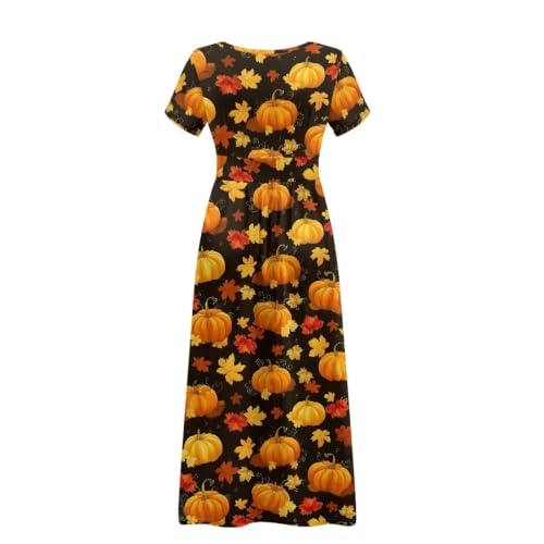Image of Women's Fall Summer Short Sleeve Ankle Length V-Neck Party Dress with Pockets Size S-3XL