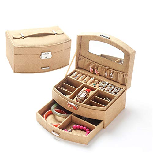 Preisvergleich Produktbild Schminktasche Kosmetiktäschchen Damen Schmuckschatulle Schmuckschatulle samt mit Schloss Holz Doppelschicht schmuck aufbewahrungsbox Damen tragbare 20 * 15,5 * 10 cm, a
