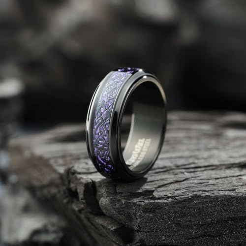 Image of King Will 316L Stainless Steel Spinner Ring for Men Women- 8mm Width Fidget Ring with Dragon /Celtic Knot Pattern, Stress Anxiety Relief Comfort Fit Wedding Band