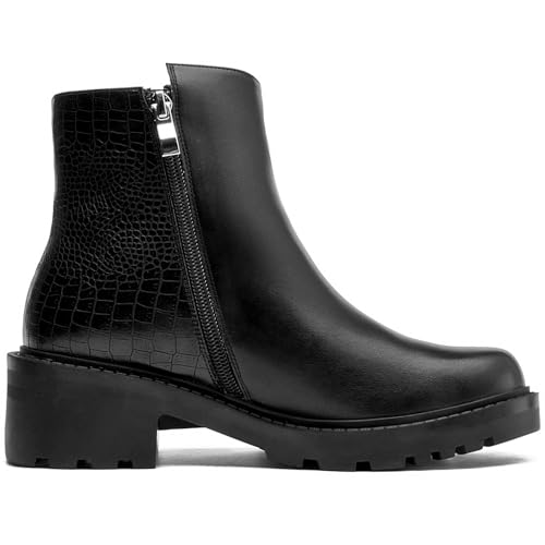 Womens Round Toe Chelsea Booties Double Zippers Chunky Heel Ankle Boots Winter Boots4