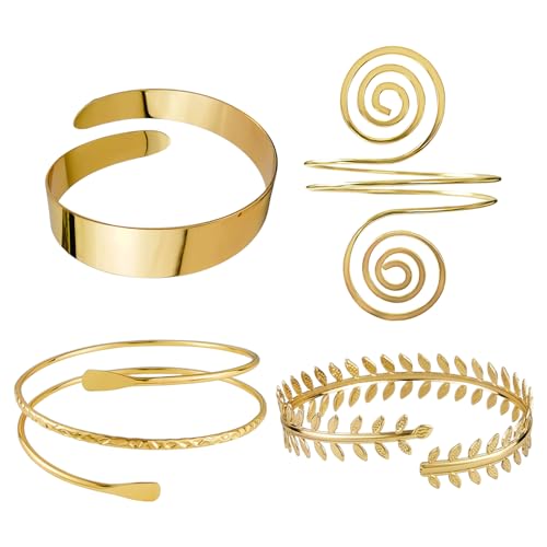 DHSBGWSX Lot de 4 bracelets géométriques en métal, bracelets avec plusieurs styles, bracelets personnalisés, bracelets réglables, fixation de manches, décoration de bras, bracelets de manches
