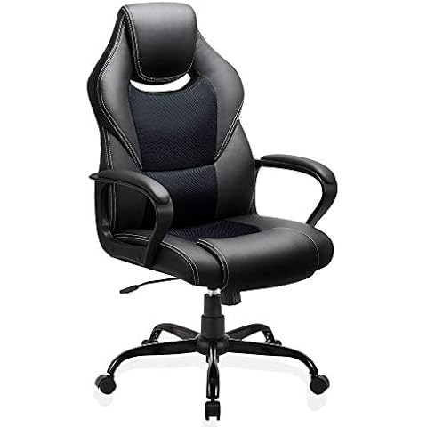 BASETBL Bürostuhl Racing Stuhl Gaming Stuhl Sessel Schreibtischstuhl Ergonomisch Drehstuhl Sportsitz bürostuhl mit Rückenlehne, Wippfunktion, Höhenverstellung, gepolsterter Armlehne Chefsessel Schwarz Cover