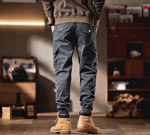 Men's Multi-Pocket Leg Fork Zipper Mid Waist Cord Design with Zipper Studded Button Mountaineering Casual Pants4