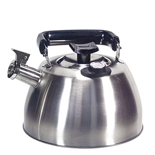 OZBMA Tetera silbante para Estufa, Tetera con Silbato y termómetro, de Acero Inoxidable 304, con indicador de Temperatura y Sonido, 3.5 LK (Acero de 3.5 L)