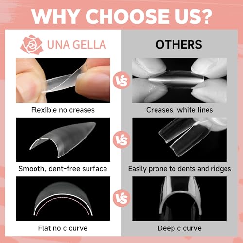 Image of UNA GELLA Clear Stiletto Nails Tips Half Cover Stiletto Gel Nail Tips 216pcs Almond Shape False Acrylic Nail Tips for Faster Gel Nail Extension DIY Art Salon Press On Nails 12 Sizes