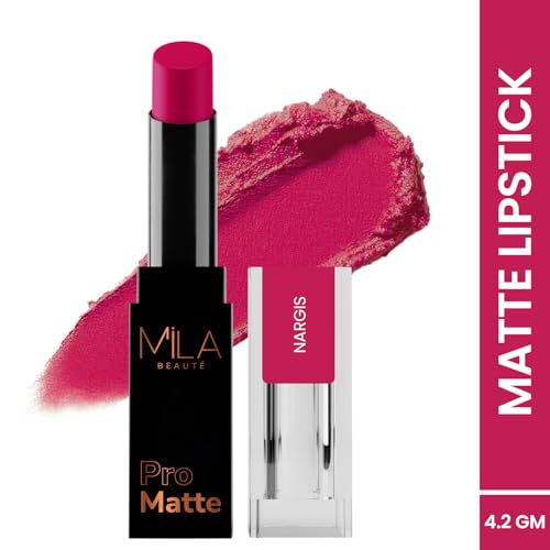 Image of Mila Beaute Pro Matte Lipstick | Highly Pigmented & Long lasting | Semi Matte Finish | Light Weight Lipstick | Single Swipe Application | Luxurious Lip Color | Shade - (Nargis, 4.2g)