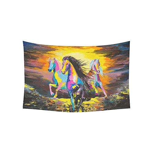DHFISE Tapiz Horses On A Sand Original Oil Painting On A Paper Tapestries Wall Hanging Flower Psychedelic Tapestry Wall Hanging Indian Dorm Decor For Living Room Bedroom 80" X 60" Inches