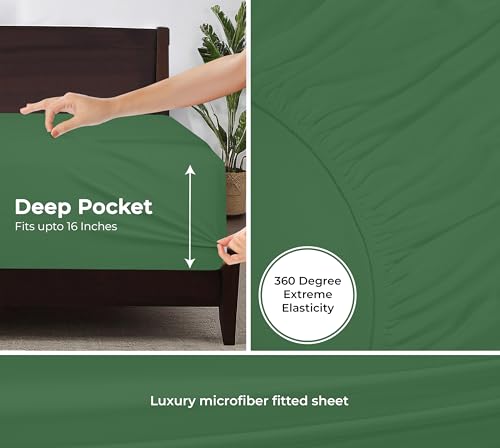 Image of Royale Linens Fitted Sheet Full - Ultra Soft 1800 Brushed Microfiber - Hotel Luxury Bottom Sheets - Wrinkle Free & Fade Resistant - Deep Pocket Fitted Sheet Only (Full, Hunter Green)