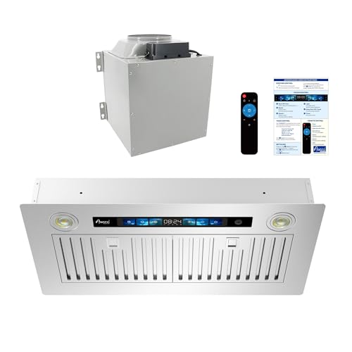 Comparison: Best Range Hood For Vaulted Ceiling 10 Awoco 28"Wx15"D Ceiling Insert Mount Split Quiet Range Hood with Voice, Gesture, Touch, Remote Controls, 1000 CFM Kitchen Hood with 4-Speed Exhaust Fan, Stainless Steel Stove Hood with 8" Blower