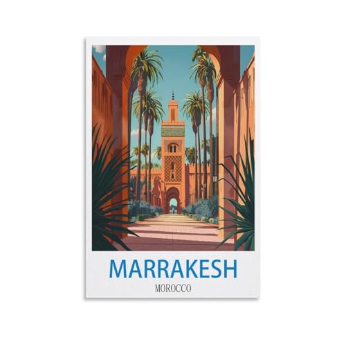 ZHILIJING Poster de voyage vintage Marrakech, Maroc, 20 x 30 cm, décoration murale sur toile,...