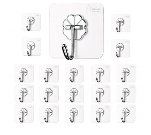 Image of Misamo Enterprise PVC Wall Hooks for Bathroom Accessories Without Drill, Pack of 20, Transparent
