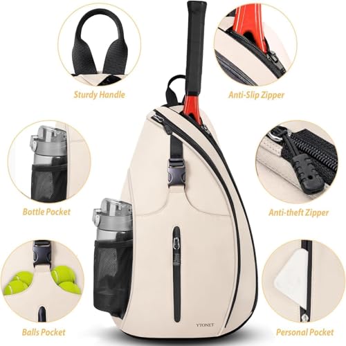 Image of Ytonet Tennis Bag, Tennis Sling Backpack Crossbody for Men Women | Water Resistant Bags with Fence Hook Compatible for Pickleball Badminton Rackets