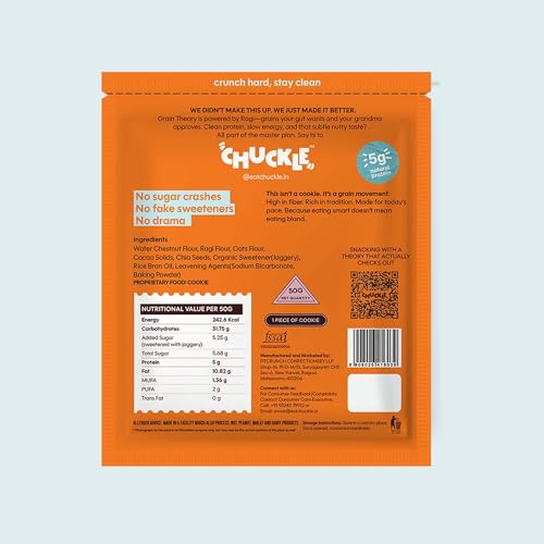 Image of Chuckle Ragi Cookies with Oats & Chia Seeds | 200g (4 x 50g)| Gluten Free Multigrain Biscuits | No Maida No Palm Oil | Jaggery Sweetened Dark Cocoa Ragi Biscuits | Healthy Snack | Grain Theory