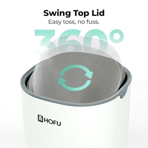 Image of HOFU Mini Dustbin with 360 Swing Lid | For Study Table, Dressing Table, Work Desk, Bedroom, Bathroom and Office | Sleek Design and 1.5L Dustbin | White