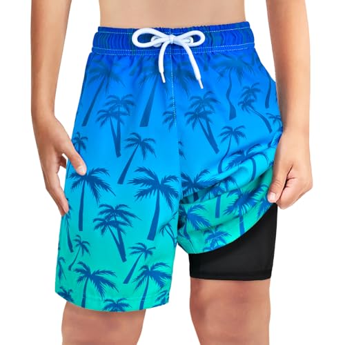 Boys Swim Trunks Bathing Suit Youth Teen Boys Swimming Trunks with Compression Liner Kids Swimsuit Board Shorts 7-16