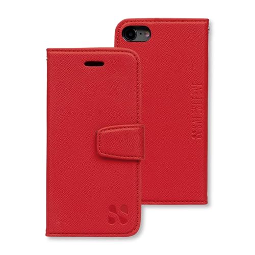 SafeSleeve EMF Protection Anti Radiation iPhone 6/7/8 & iPhone SE 2 Wallet Case - RFID Blocker, Military-Grade Shielding, 3-Card Slots with Built-in Stand - Leather Case for Men & Women (Red)