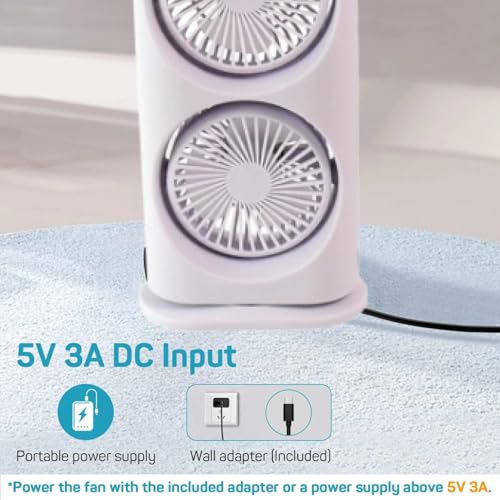Image of Electric Fan Desktop Double-Head with Remote, 3 Speed, Spray Cooling, USB Charging, 38x17x9 cm, for Indoor Outdoor Office Bedroom