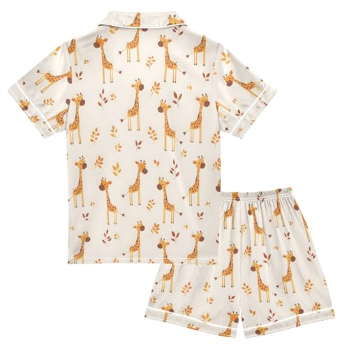 Little Giraffe Cute Prints Summer Satin Pajama Set, Cute Button-Down Sleepwear Pj Set for Sleep Wears2