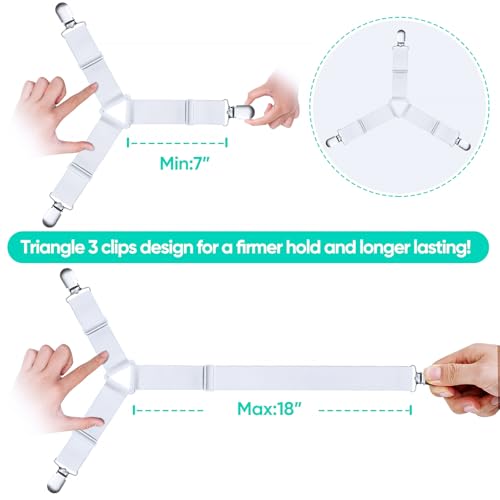Image of Bed Sheet Straps, Easy to Install Bed Sheet Clips, Fitted Sheet Clips Sheet Straps, Say Goodbye to The Messy Sheets (White-4 Pcs)