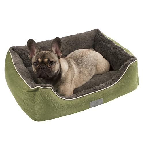 Kerbl Pet Kuschelbett Samuel, Hundebett, Katzenbett, grün, dunkelgrau, 50x40x15cm, Polyester, Hunde, herausnehmbares Wendekissen, waschbar bei 30°C