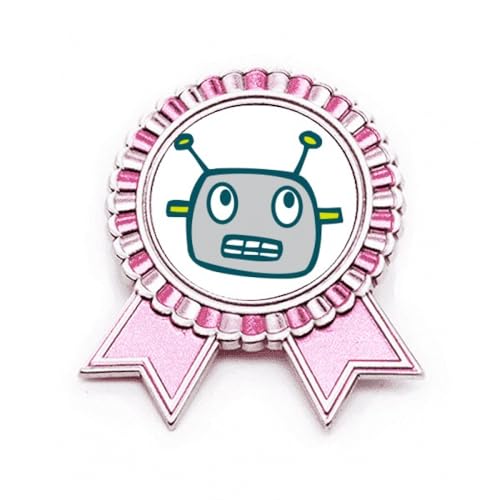 Broche robot gris métal univers médaille extraterrestre rose taille M