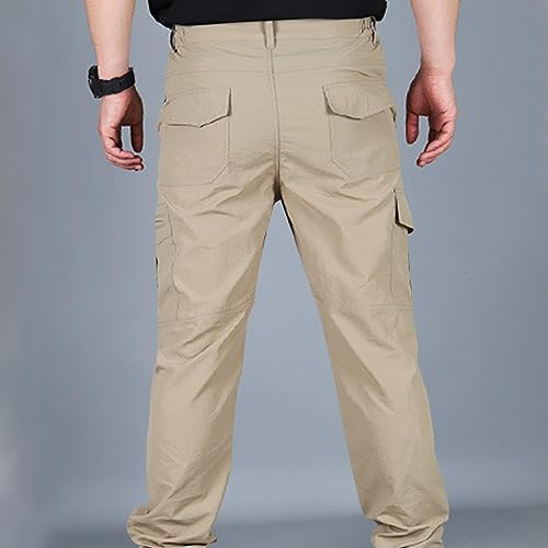 Generic Men Work Pants Straight Slim Fit Motorcycle Pants Solid Casual Pants Cargo Pants Stretch Waist Outdoor Tactical Pants3