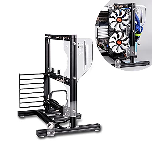 ITX (17 x 17cm) ATX MATX PC Motherboard Case Frame, Open Bare Metal Air Water Cooling Fan Stand Chassic Test Bench Vertical Rack Computer Board Overclocking Heat Dissipation(Vertical Black)