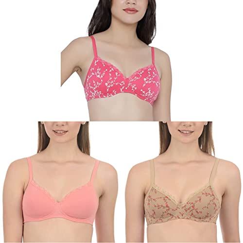 Image of Amante Women's Bra Pack of 3-Rose + Sesame + Azalea 32D