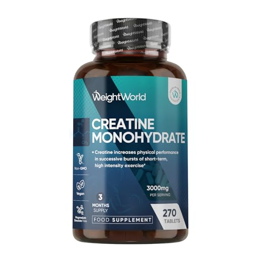 Creatine Monohydrate 3000mg - 270 Vegan Tablets - 3 Months Supply