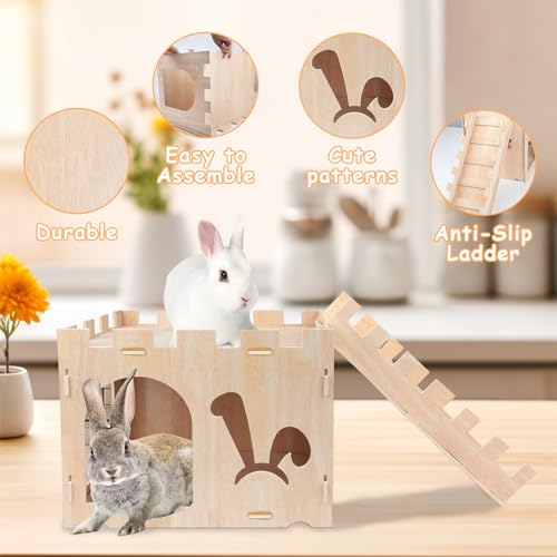 Ysislybin Wooden Rabbit Castle - Large House for Guinea Pigs Hamsters, Chinchillas, Ferrets With Removable Design - Image 2