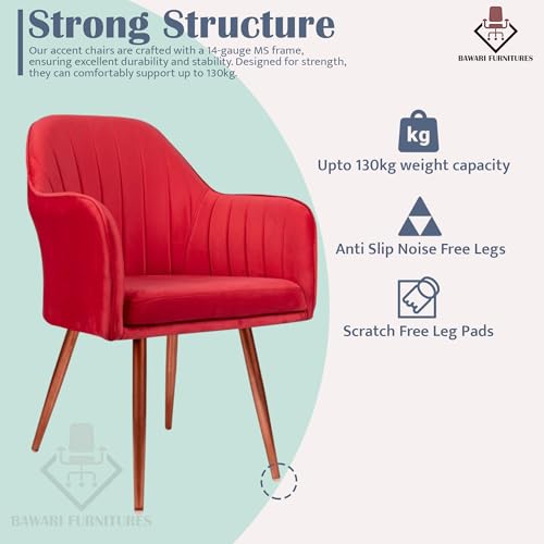 Image of Set of 2 Accent Chair for Living Room | Modern Armchair in Soft Velvet Fabric with Sturdy Legs | Premium Chair for Home Living Room Bedroom Restaurent | (Bronze Legs, Red)