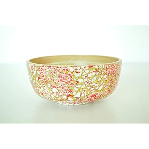 bamboo bowl handmade round bowl wooden serving bowl lacquer inlaid with egg shell bowls fine quality decorative homeware, pink gold effect medium size H071M Cover
