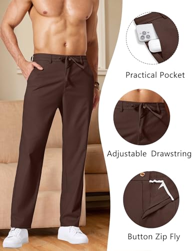 Image of COOFANDY Men's Cotton Linen Pants Casual Drawstring Dress Pants Beach Summer Lightweight Trousers