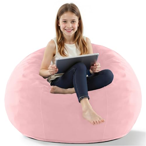 Image of HABUTWAY 2FT Bean Bag Chair, 2' Beanbags Small Bean Bag Chairs with Filling, Teardrop Bean Bag Chair Luxurious Velvet Ultra Soft Fur with Removable Cover (Pink)