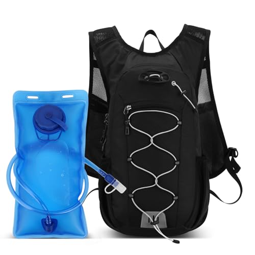 Fesjoy Mochila del Paquete de Hidratación para Caminar y Andar en Bicicleta, Material de Nailon Duradero, Capacidad Vejiga Agua 2 litros (Negro con Bolsa Agua.)