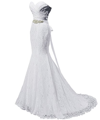 SOLOVEDRESS Women's Beaded Pleat Lace Wedding Dress Mermaid Bridal Gown with Sash3