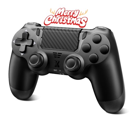 Glitfix Wireless Controller für PS-4, Game Controller kompatibel mit PS-4/Pro/Slim/PC Gamepad mit Turbo/Zurück Taste/Dual Vibration/6-Achsen Gyro Sensor/Touchpanel(Black)
