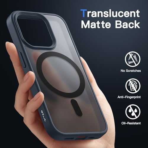 Image of JETech Magnetic Cover Case for iPhone 15 Pro 6.1-Inch Compatible with MagSafe, Translucent Matte Back Slim Shockproof Phone Cover (Blue)