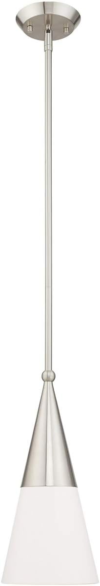 Stockholm Brushed Nickel 1-Light Mini Pendant with Off-White Shade