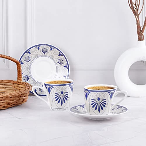 Image of Dandy Lines Cup and Saucer Set, Alpine in Platinum Rajasthan Design, Luxury Tea Cups with Saucers, Ceramic, Pack of 12, Microwave & Dishwasher Safe, Great for Hosting & Gifting