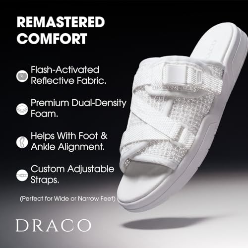 Image of Draco DracoSlides Reflective Slides for Men and Women, Wrapped in Reflective 3M with Adjustable Straps for Wide /Narrow Feet, Sandals with Arch Support & Slip Resistant, Men & Women Footwear, Black